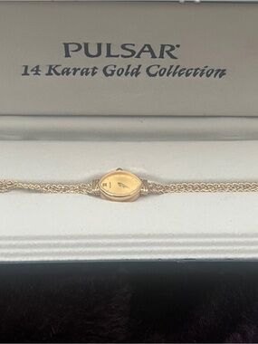 Pulsar Women's Gold-Tone Marquise Dial Braided Bracelet Watch